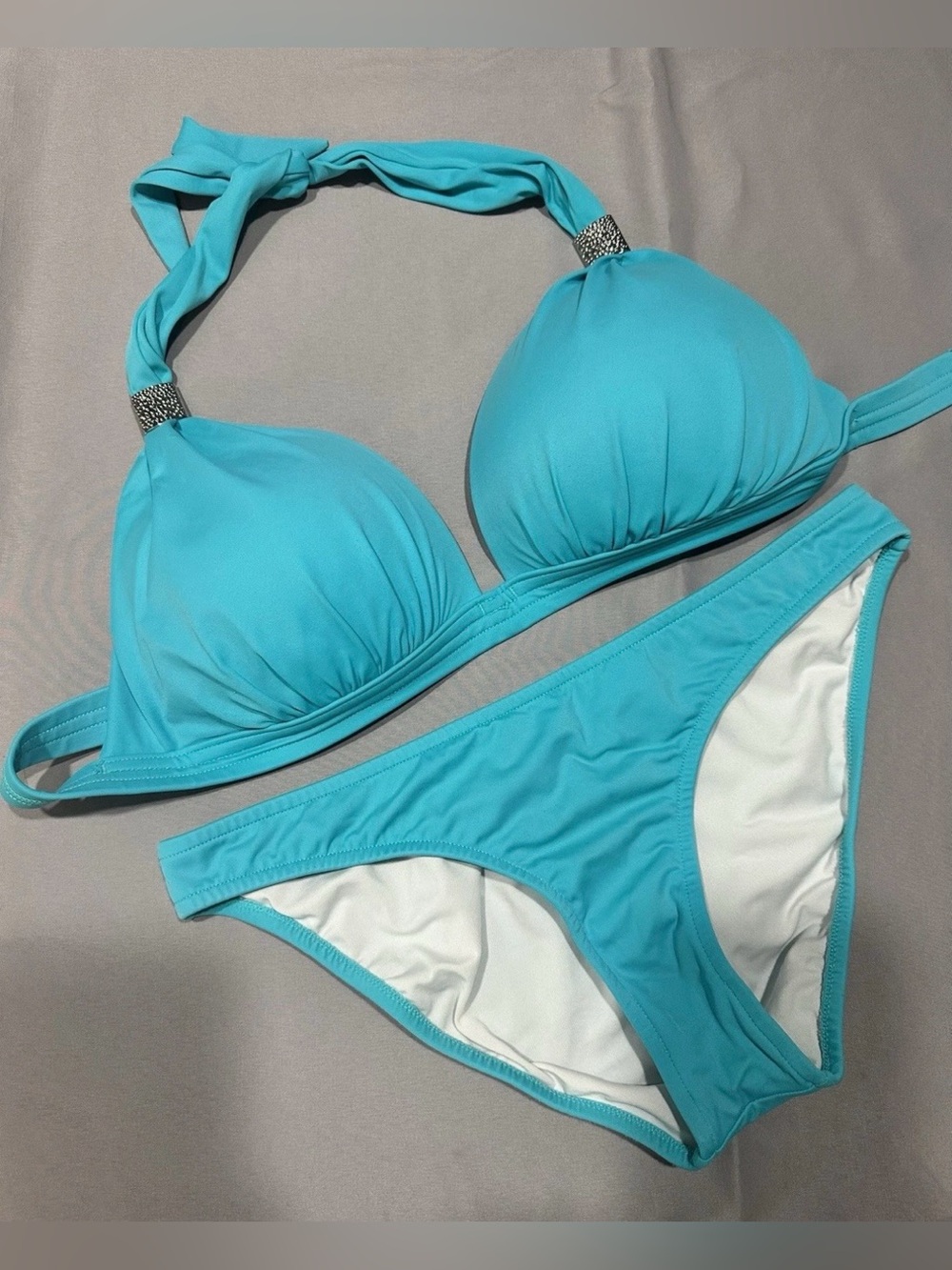 Venus Goddess Push Up halter bikini top & bottom Aqua Blue